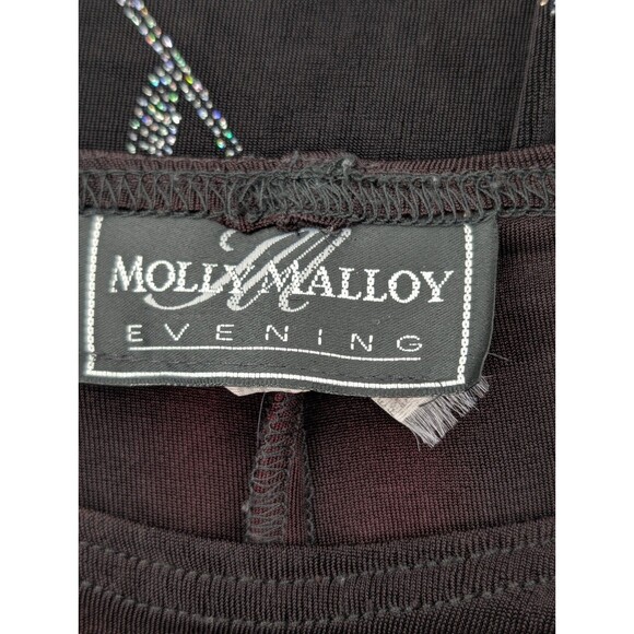 Molly Malloy Evening Vintage 90s Black Rhinestone Roses Midi Dress Size Large - Picture 4 of 12